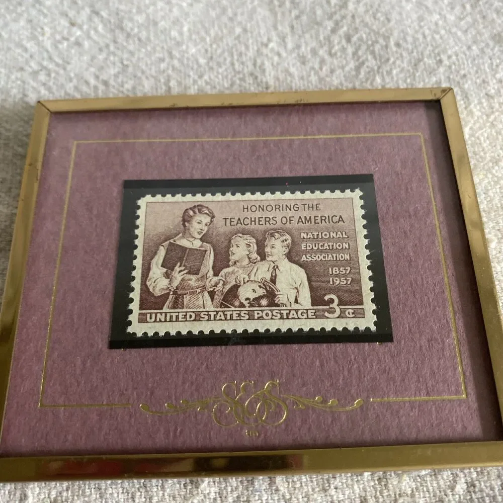 Vintage Framed Collectable Postage Stamp-Honoring Teachers-